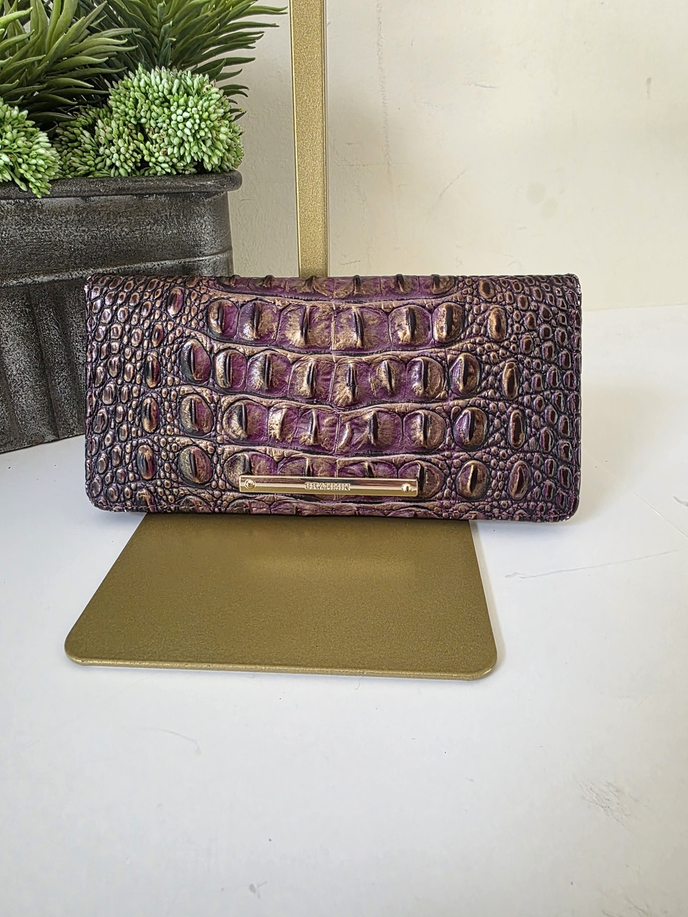 Brahmin Ady Wallet Fig Jam Melbourne Embossed Leather Bifold